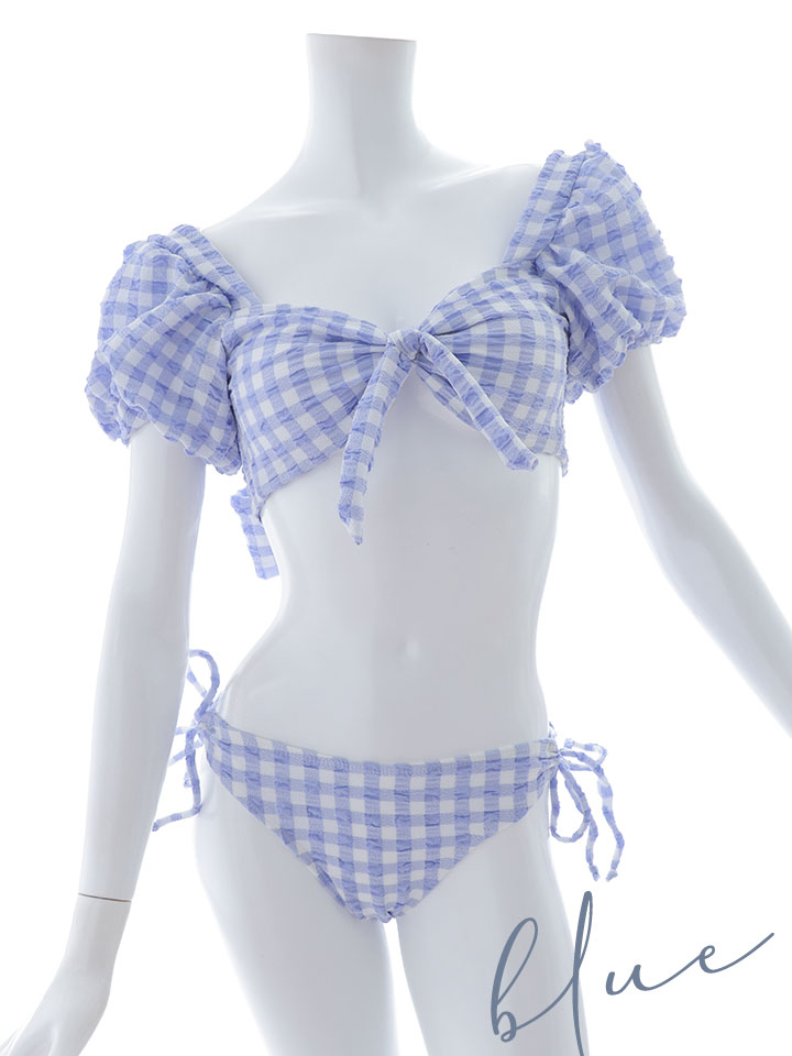 即日発送！】【ビキニ】【水着】ギンガムチェックパフスリビキニ 2点