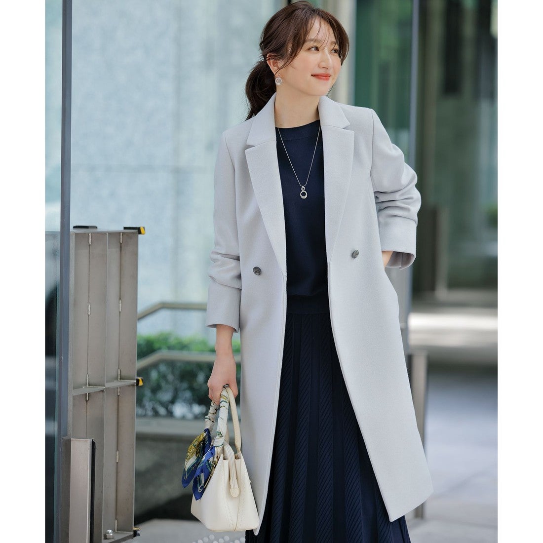 ANY SIS ウールライクレディ チェスターコート （アイスグレー） -靴