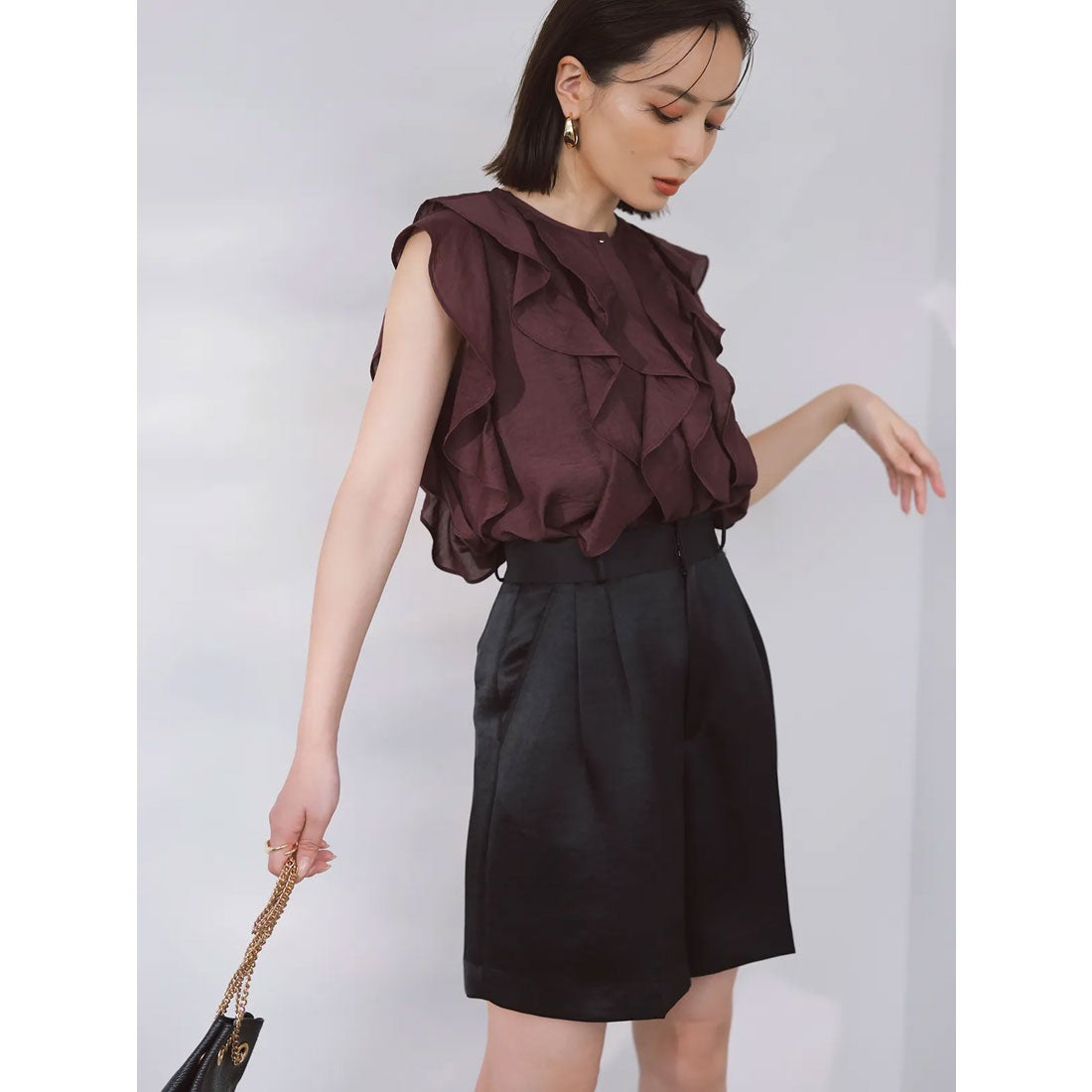 アニュアンス anuans サテンショートパンツ （BLACK） - ファッション