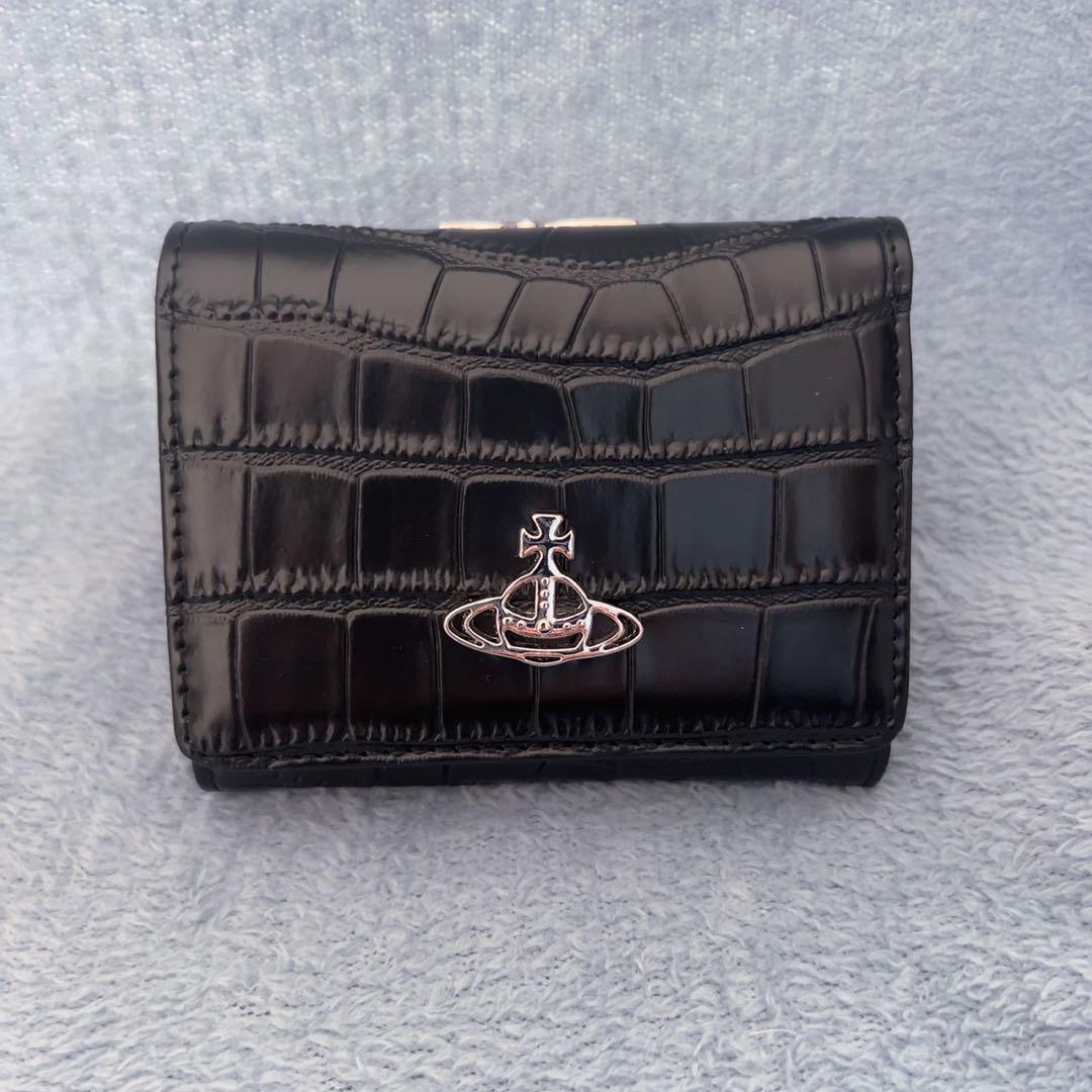 Vivienne Westwood黒 クロコダイル風 三つ折り財布 ヴィヴィアンウエストウッド 三つ折り財布 クロコダイル ミニ財布